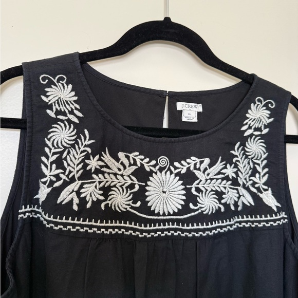 J. Crew Black Linen Blend Sleeveless Mini Dress with White Embroidery in XL - Picture 2 of 9